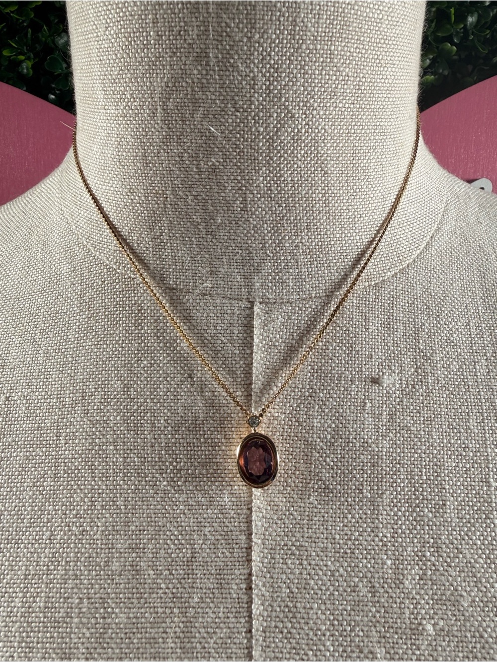AUTHENTIC CHRISTIAN DIOR Gold Chain Necklace with Purple Oval Pendant